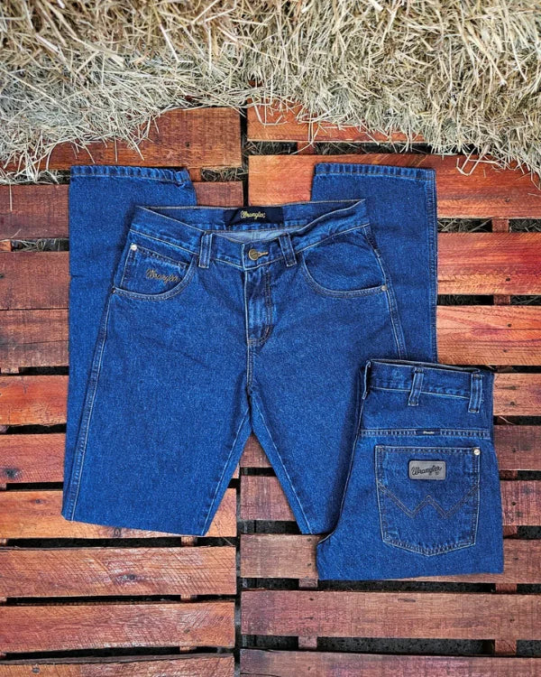 Calça country masculina Wrangler azul royal com costura em W
