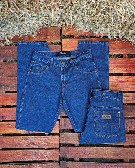 Calça country masculina Wrangler azul royal com costura em W