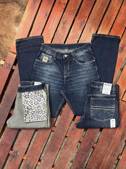 Calça country masculina CINCH azul escuro com costura linear nos bolsos