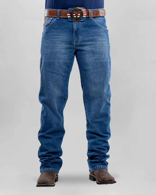 Calça Country Masculina ARIAT Balão Americano vista frontal azul escuro