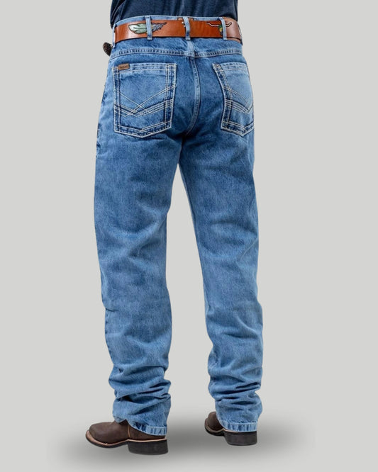 Calça country masculina ARIAT azul claro stone wash com lavagem Stone Wash