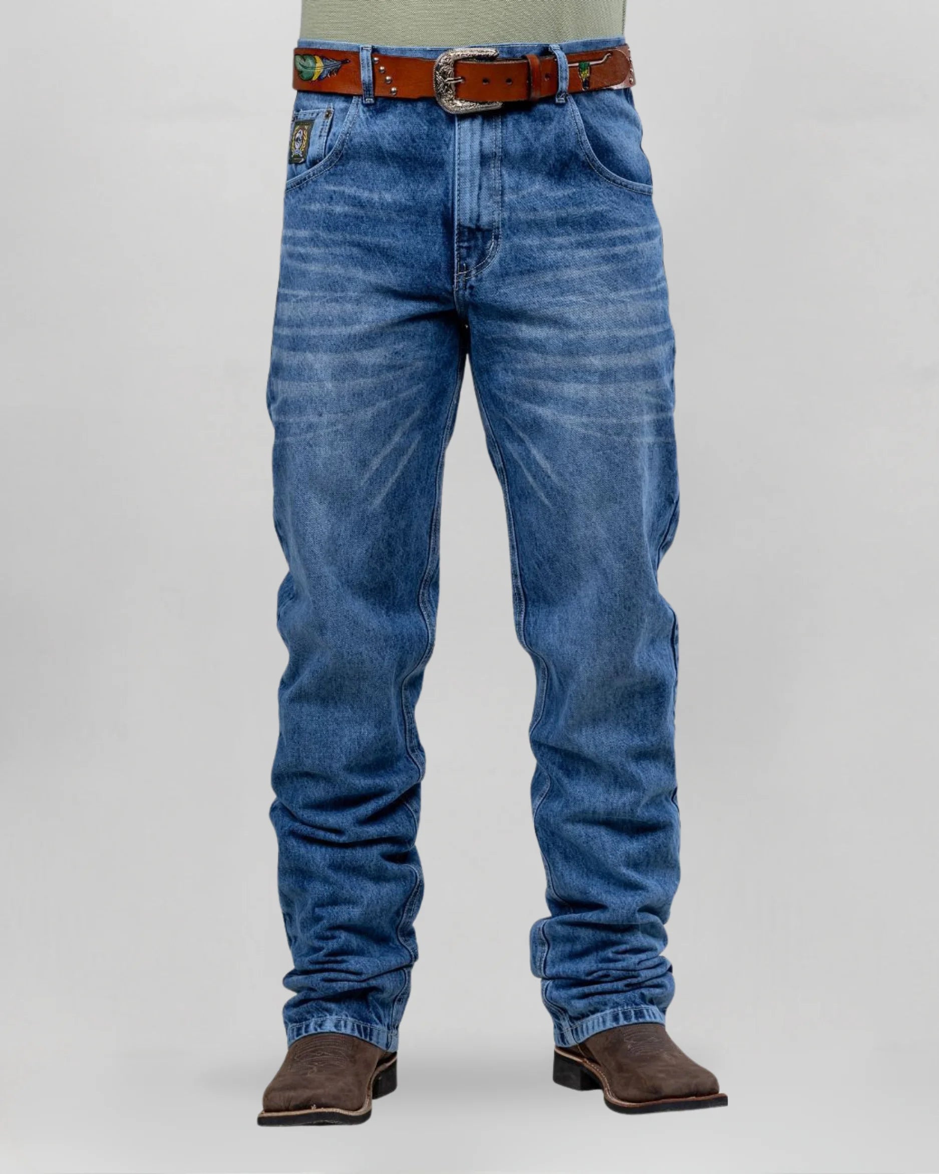 Calça Country Masculina Cinch Balão Americano lavagem clara vista frontal