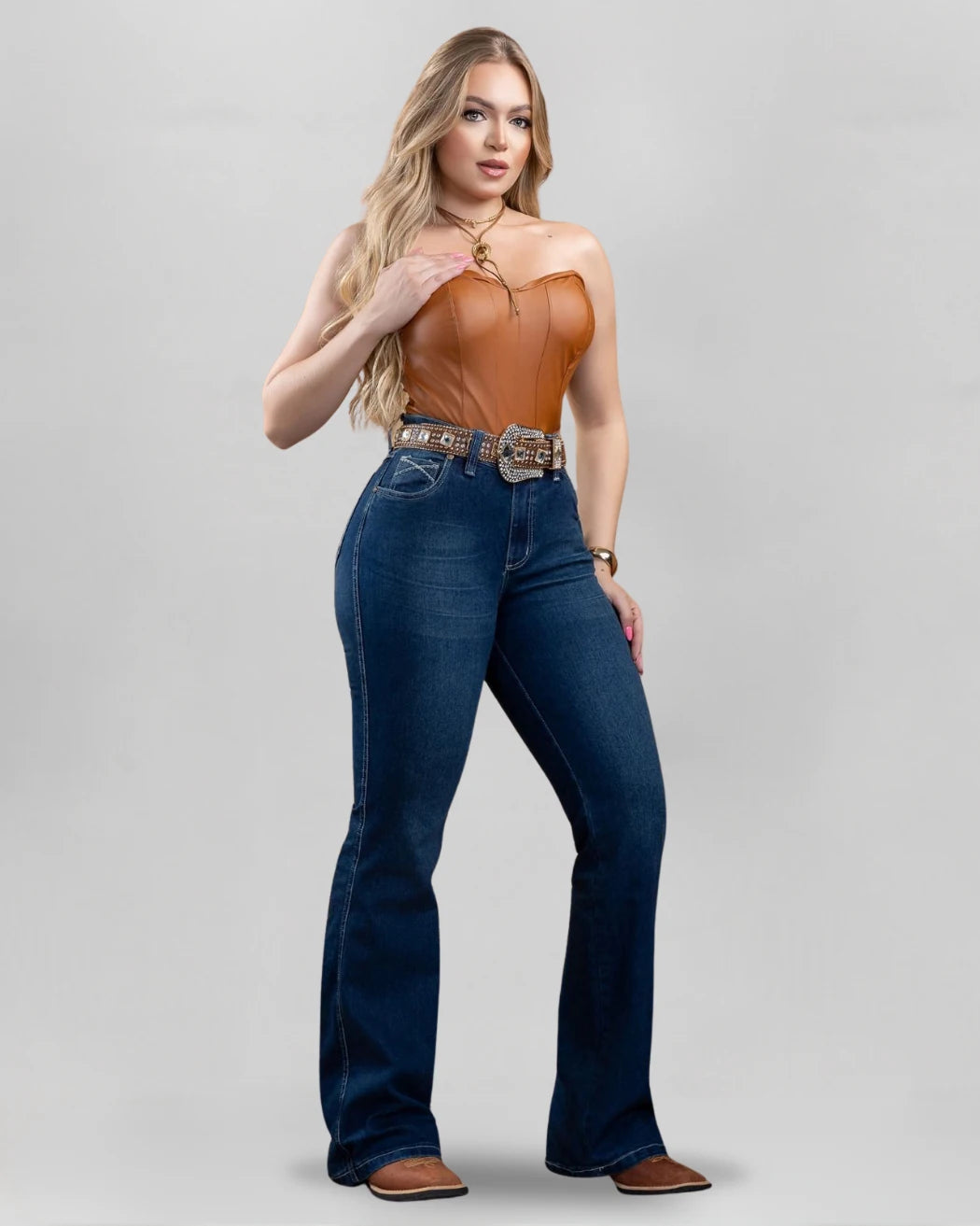 Calça Country ARIAT Feminina índigo vista frontal