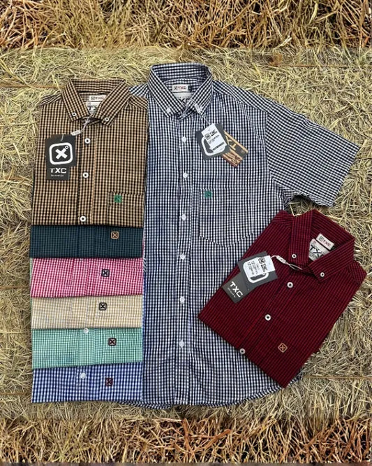 Camisa country masculina TXC de manga curta em padrão microxadrez