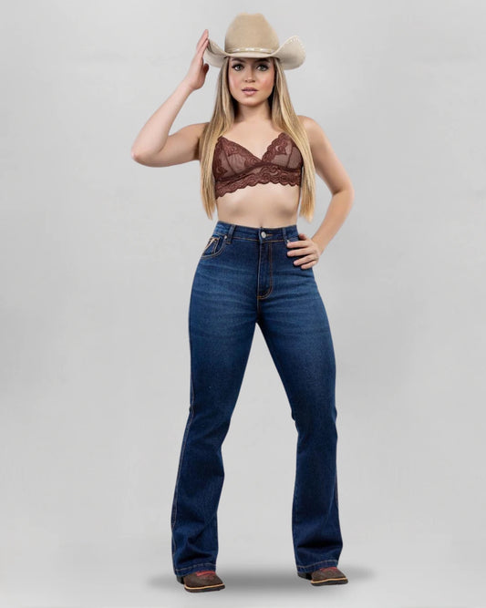 Calça Country ARIAT Bordada Feminina lavagem clara vista frontal