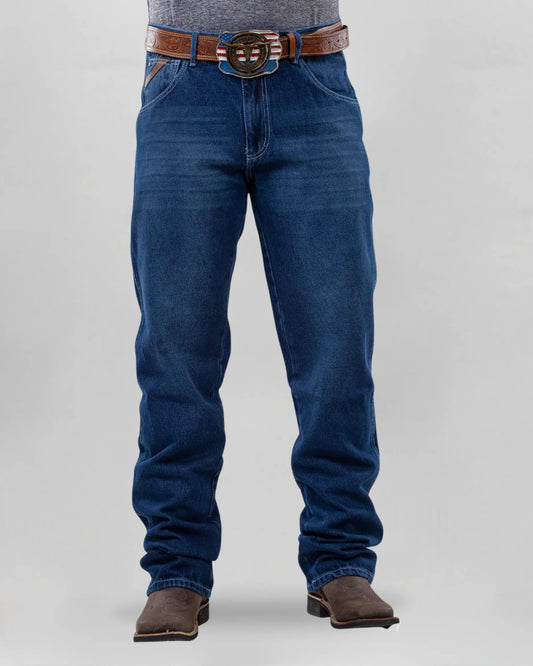 Calça Country Masculina ARIAT Balão Americano azul médio vista frontal