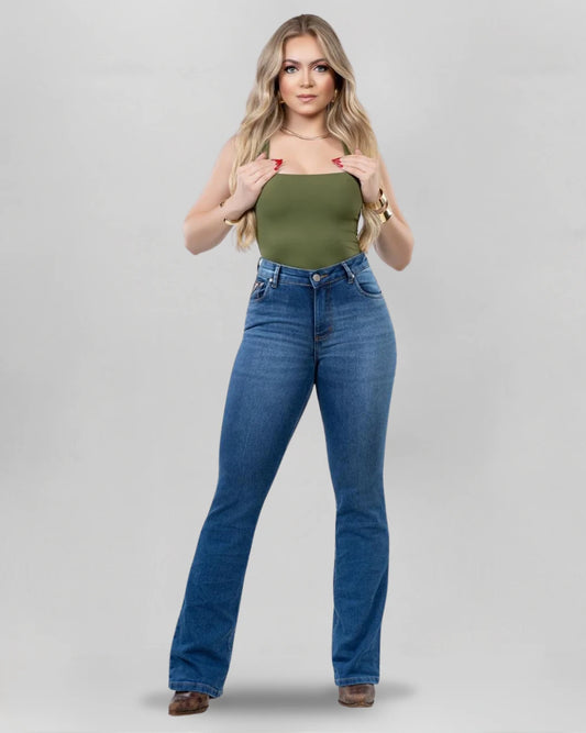 Calça Country ARIAT Bordada Feminina lavagem escura vista frontal
