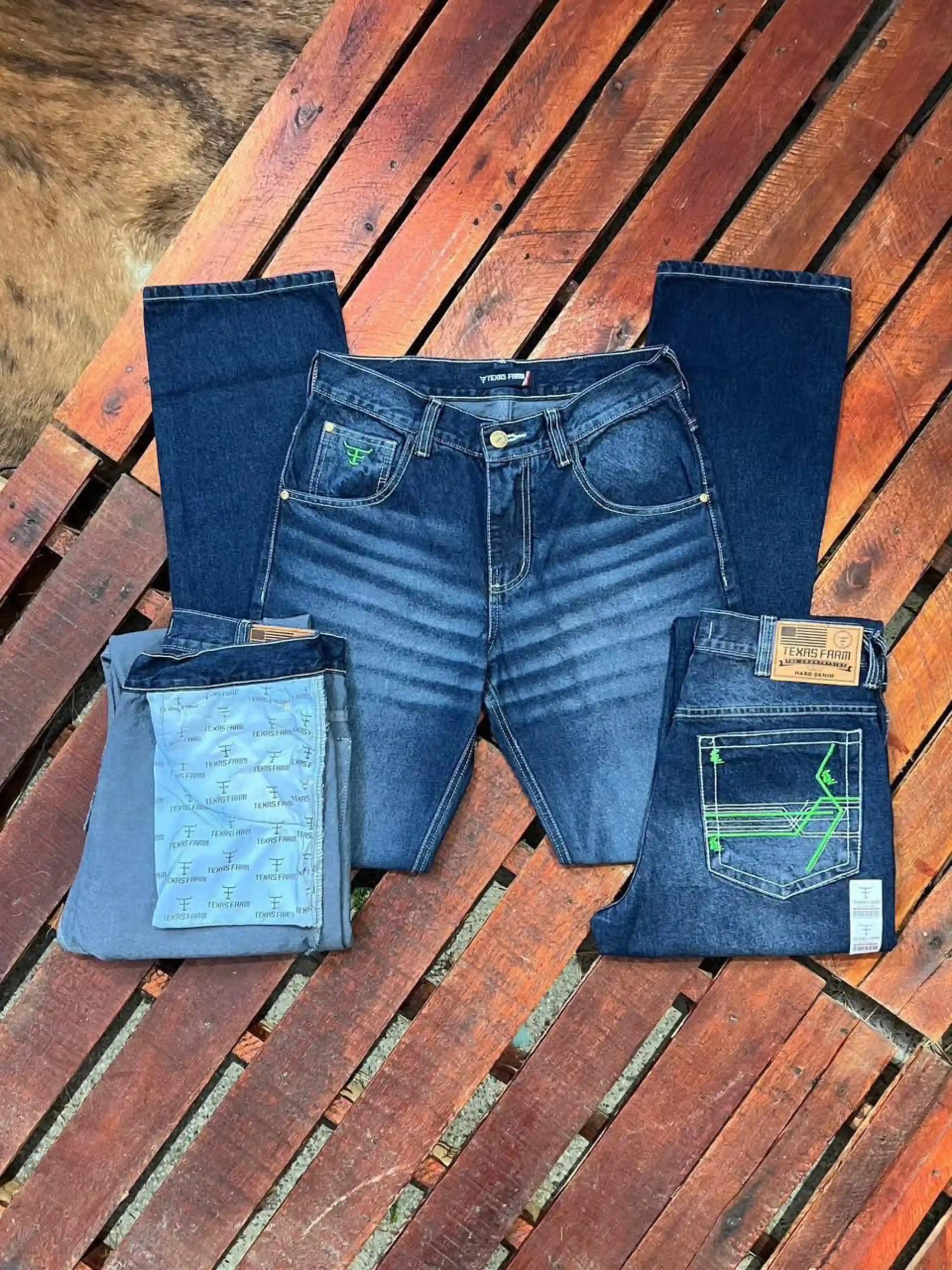 Calça country masculina Texas Farm azul marinho com bordado TF