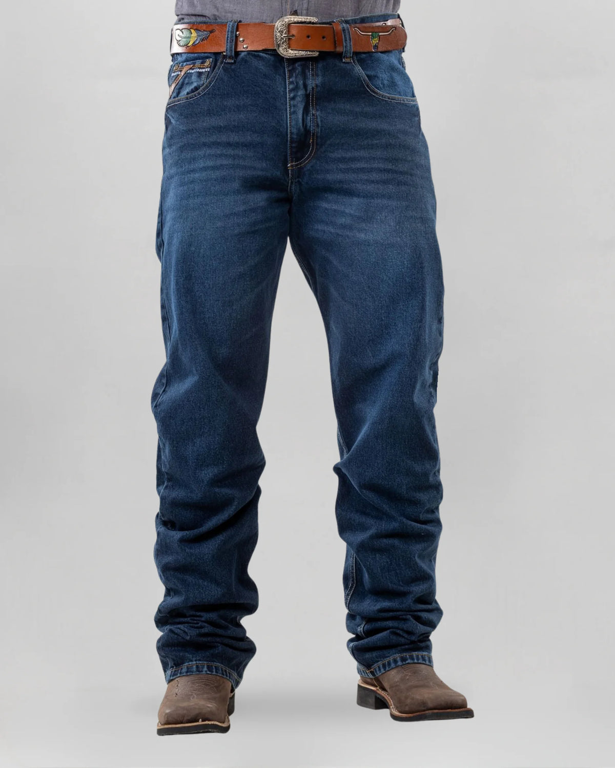 Calça Country Masculina ARIAT Balão Americano Lavagem Média vista frontal