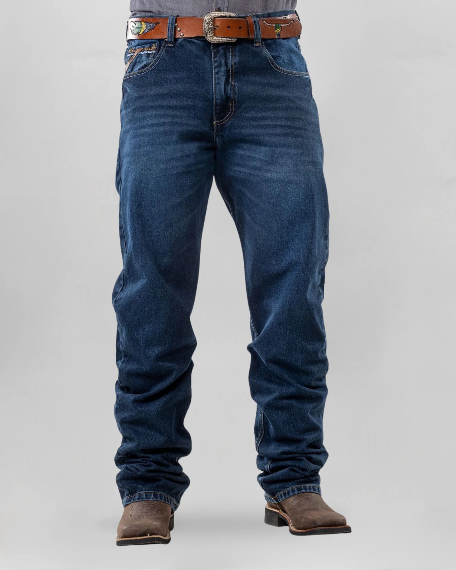 Calça Country Masculina ARIAT Balão Americano Lavagem Média vista frontal