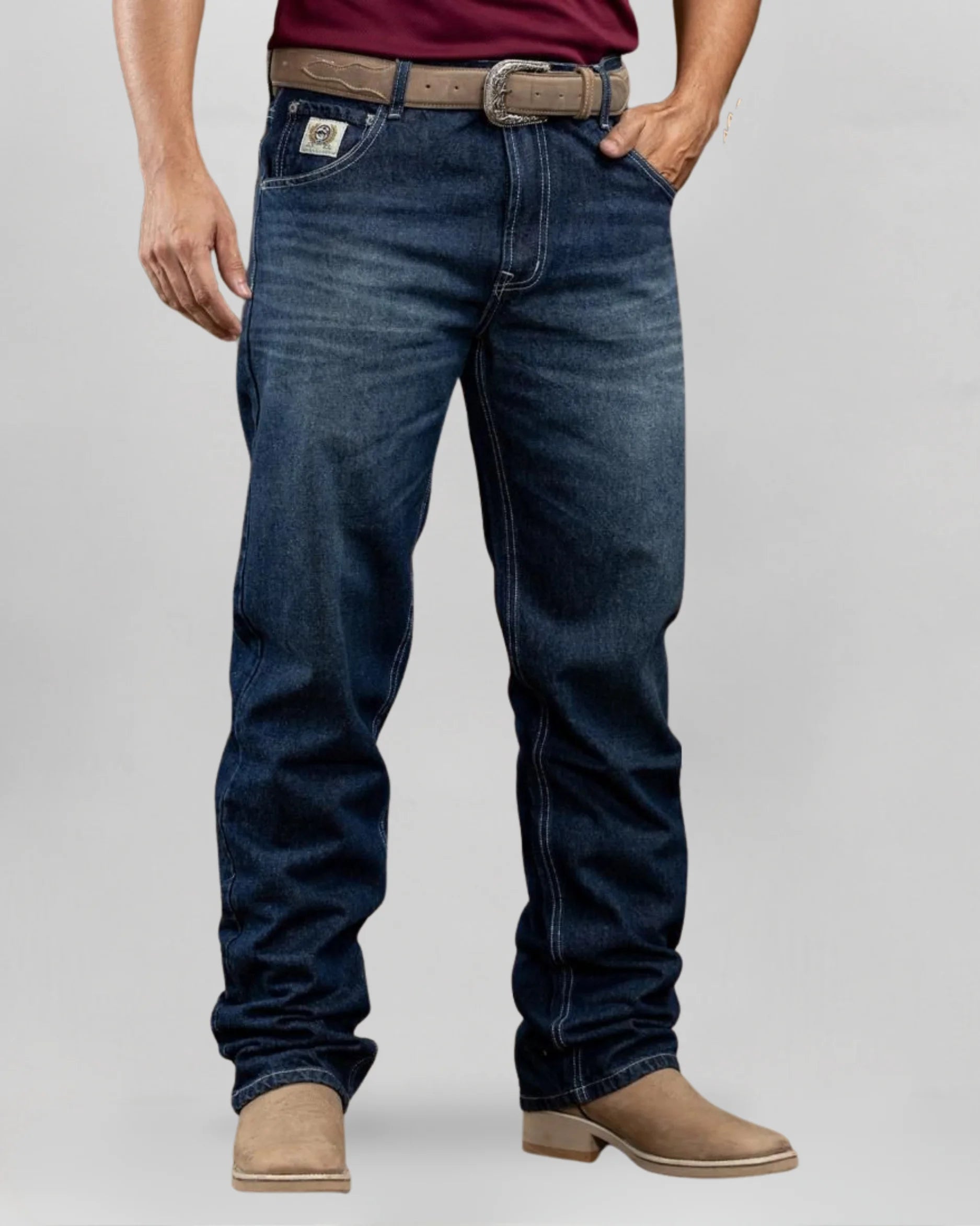 Calça Country Masculina Cinch Balão Americano vista frontal jeans azul