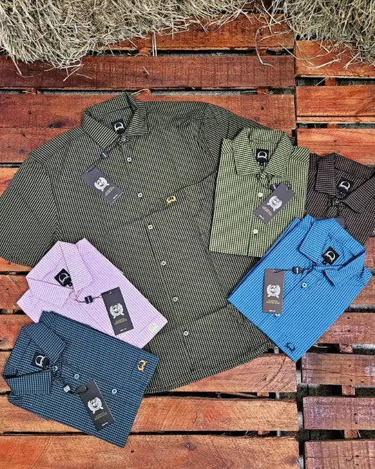 Camisa country masculina CINCH de manga curta em padrão microxadrez