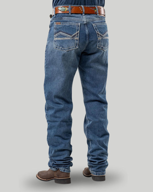 Calça country masculina ARIAT azul estonado com bordado em X