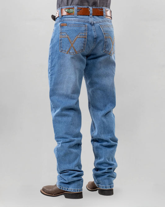 Calça country masculina ARIAT azul claro com bordado em V