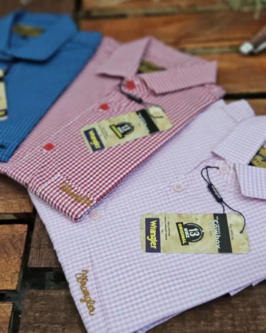 Camisa Xadrez Masculina Wrangler Manga Curta detalhe do tecido clássico
