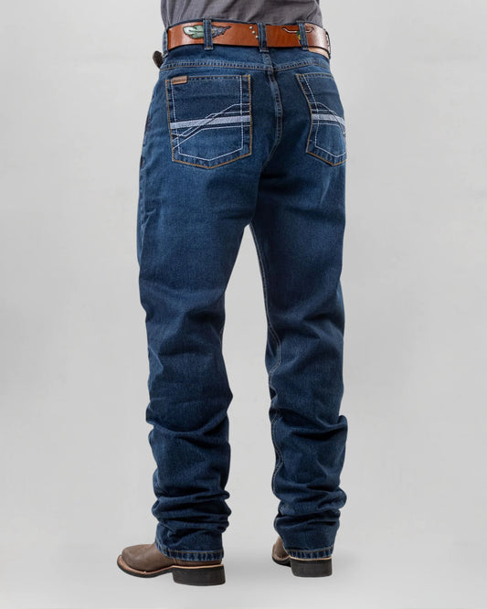Calça country masculina ARIAT azul escuro com bordado geométrico