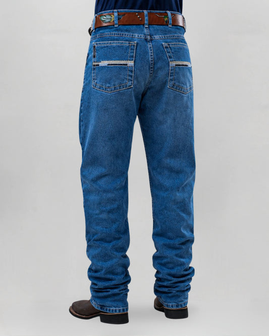 Calça country masculina CINCH azul estonado com costura linear nos bolsos