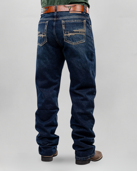 Calça country masculina ARIAT azul marinho com bordado western