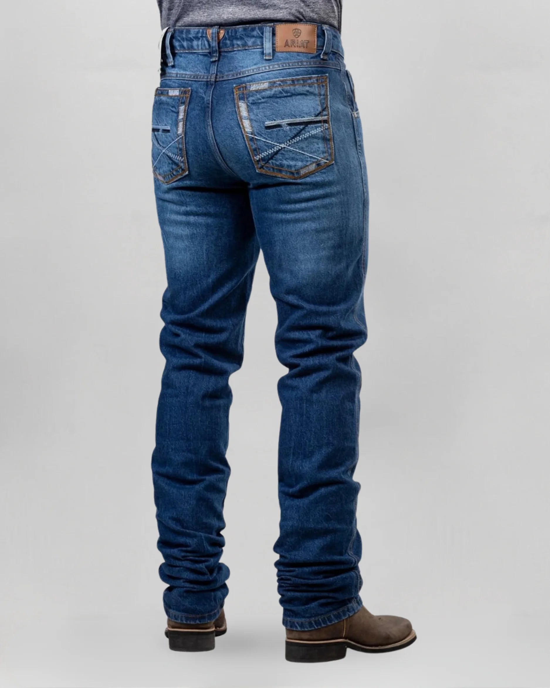 Calça country masculina ARIAT azul escuro com bordado em X