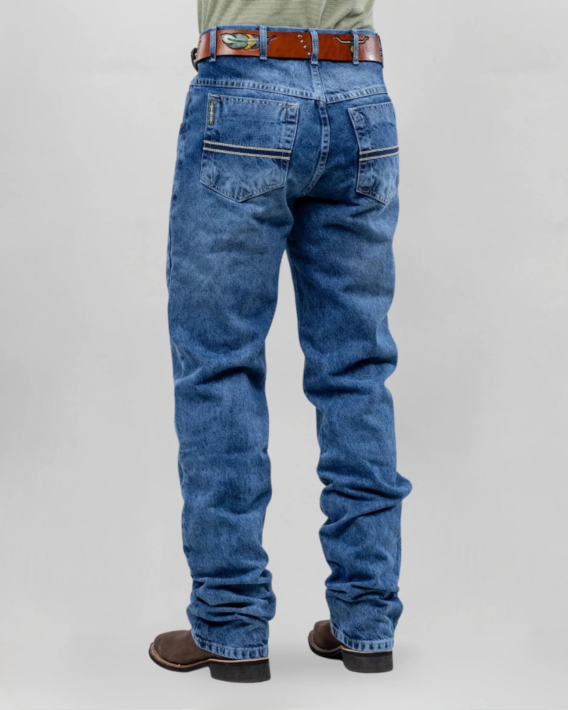 Calça country masculina CINCH azul marmorizado com costura linear nos bolsos