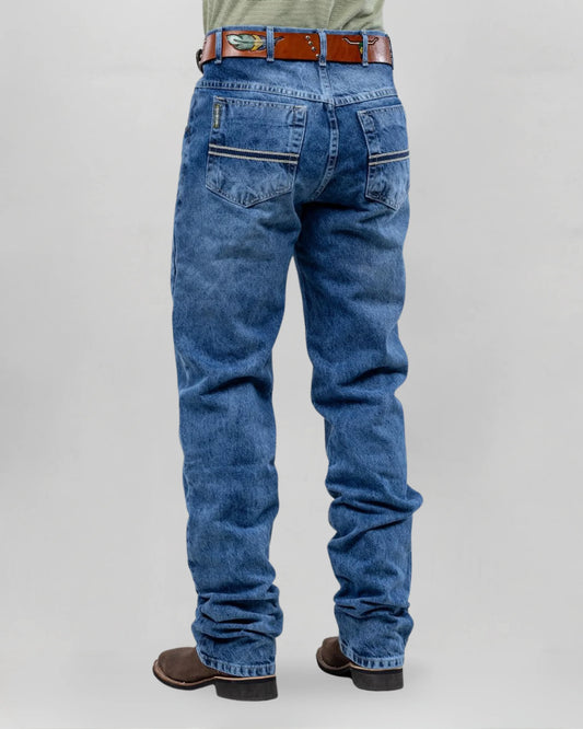 Calça country masculina CINCH azul marmorizado com costura linear nos bolsos