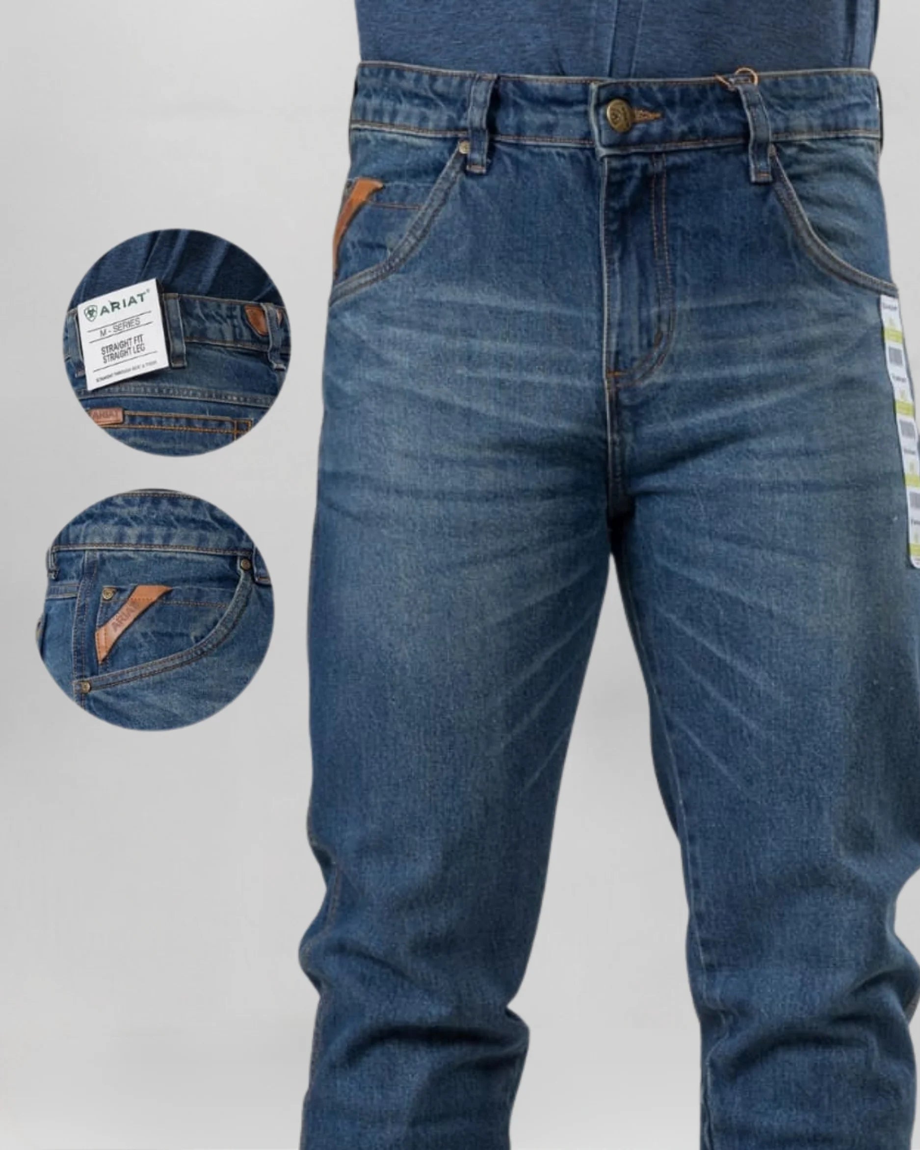 Calça Country Masculina ARIAT M5 Slim bege claro vista traseira
