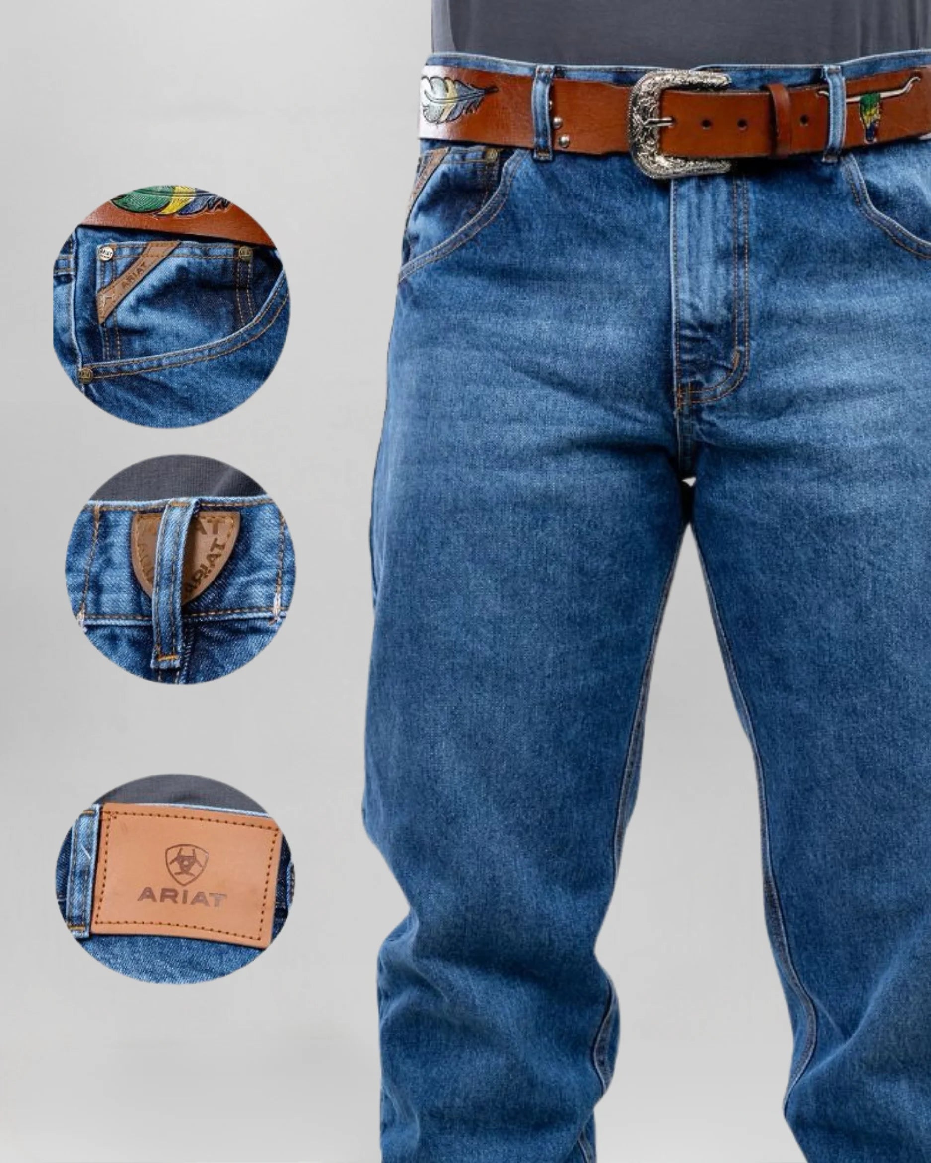 Calça Country Masculina ARIAT Balão Americano Lavagem Stonewashed vista traseira