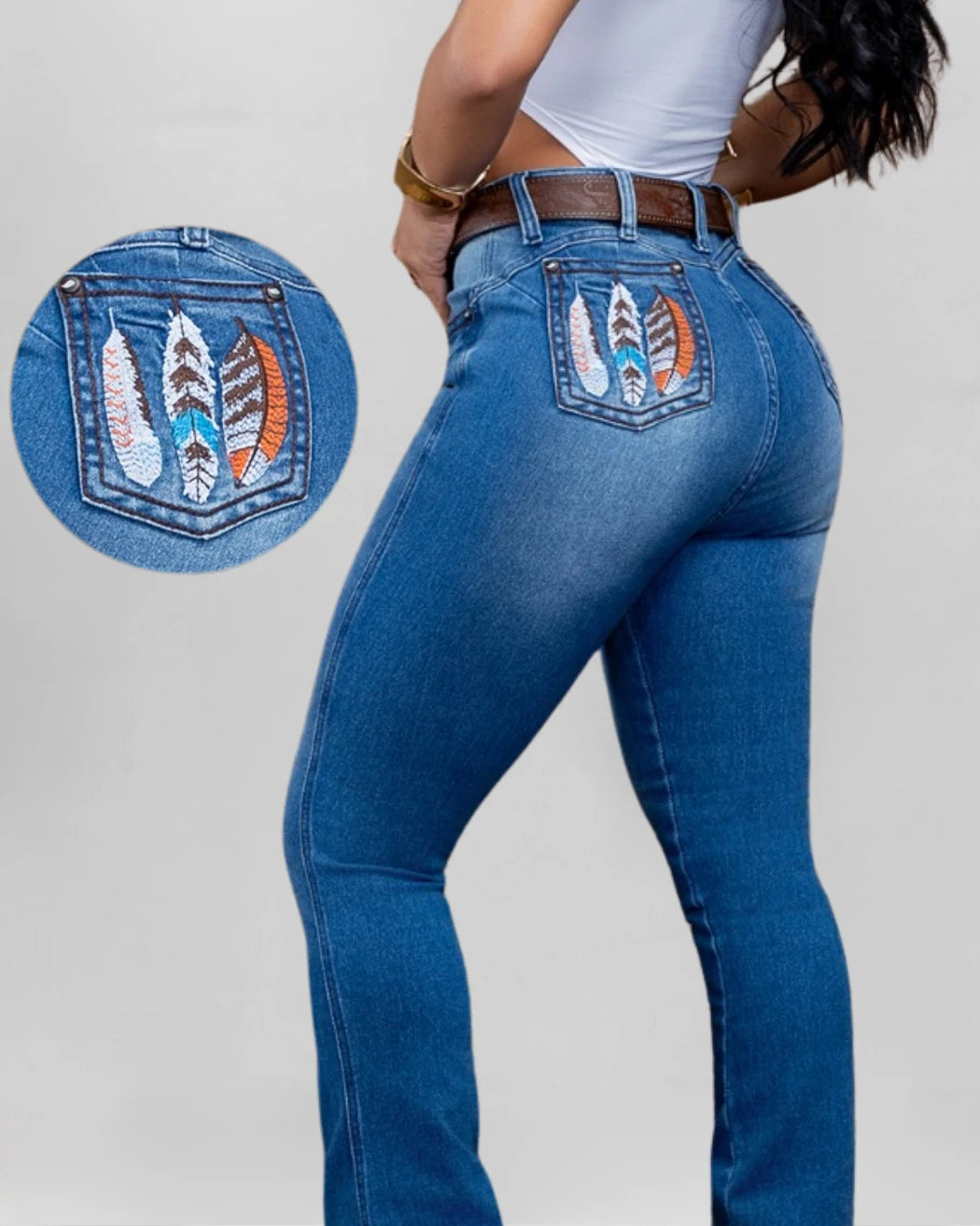 Calça Country ZENS Bordada Feminina bordado lateral vista traseira