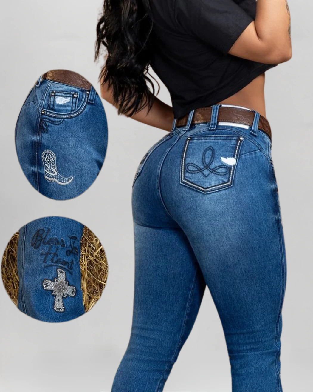 Calça Country ZENS Bordada Feminina vista traseira caimento na bota