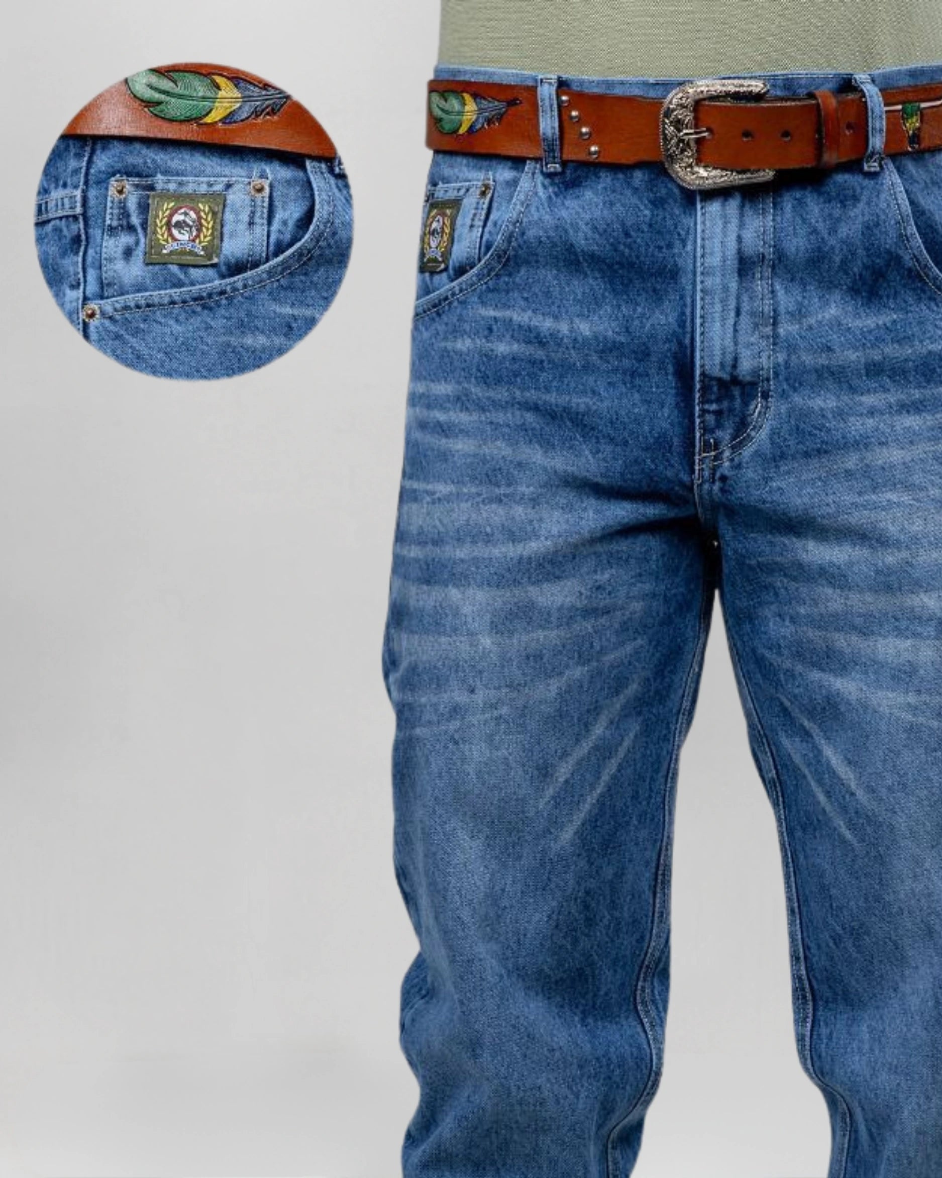 Calça Country Masculina Cinch Balão Americano lavagem clara vista traseira
