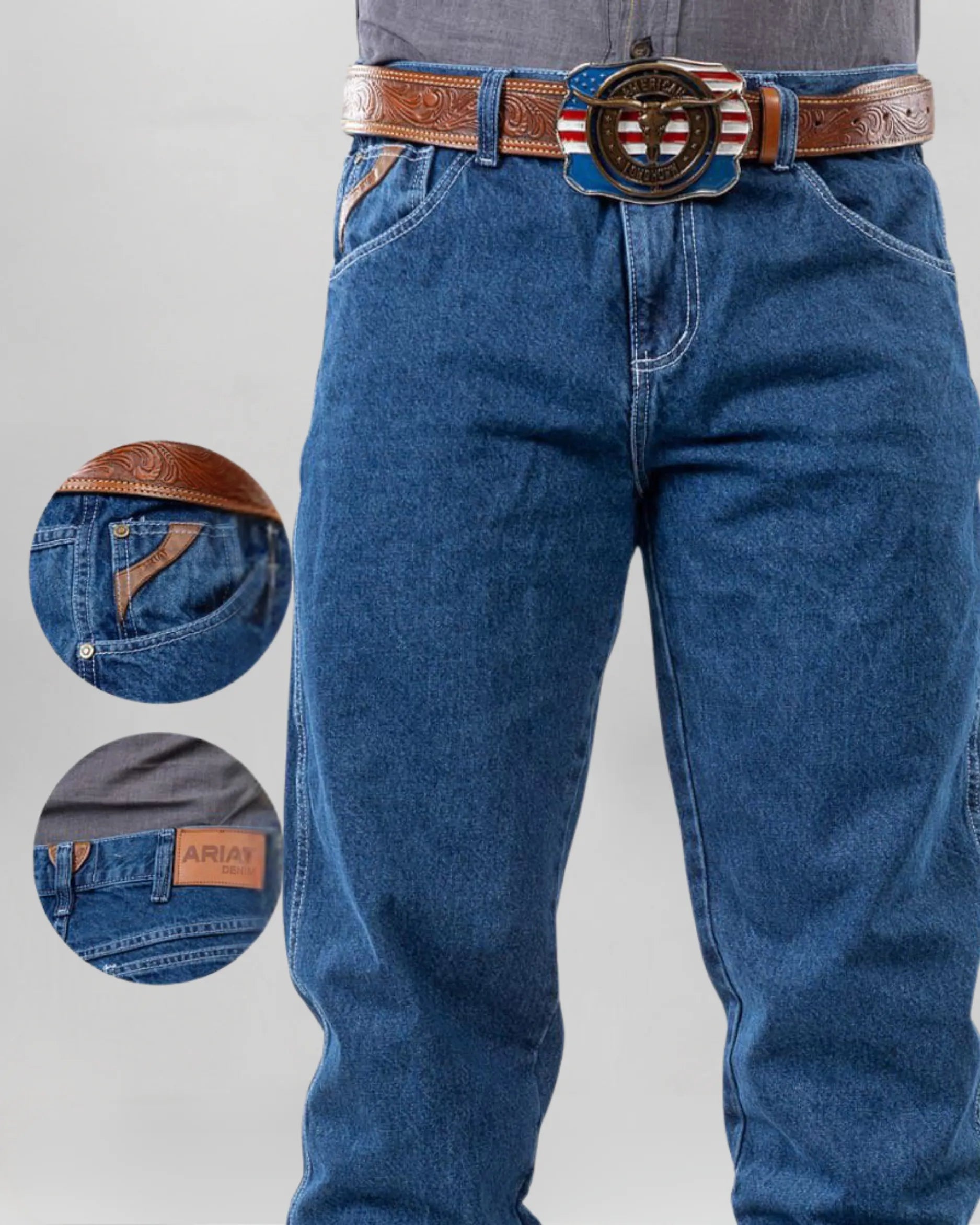 Calça Country Masculina ARIAT Balão Americano stonewashed vista traseira
