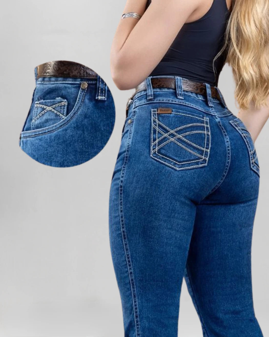 Calça Country ARIAT Feminina azul claro vista traseira