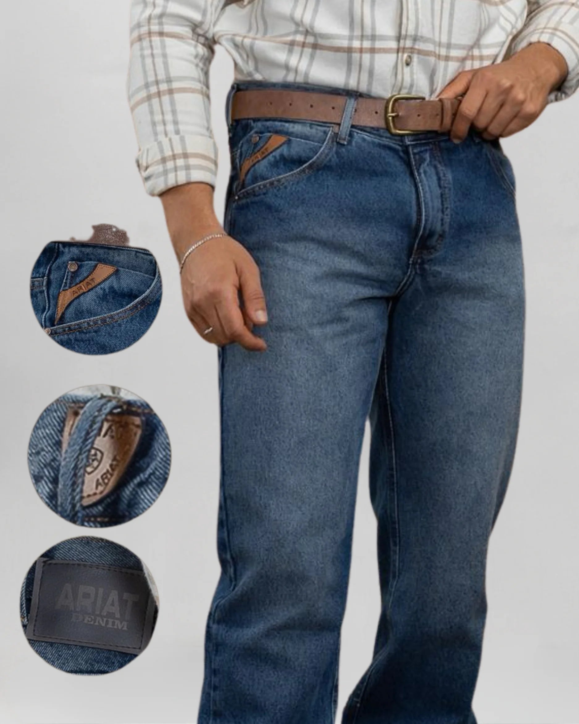 Calça Country Masculina ARIAT Balão Americano Lavagem Premium vista traseira