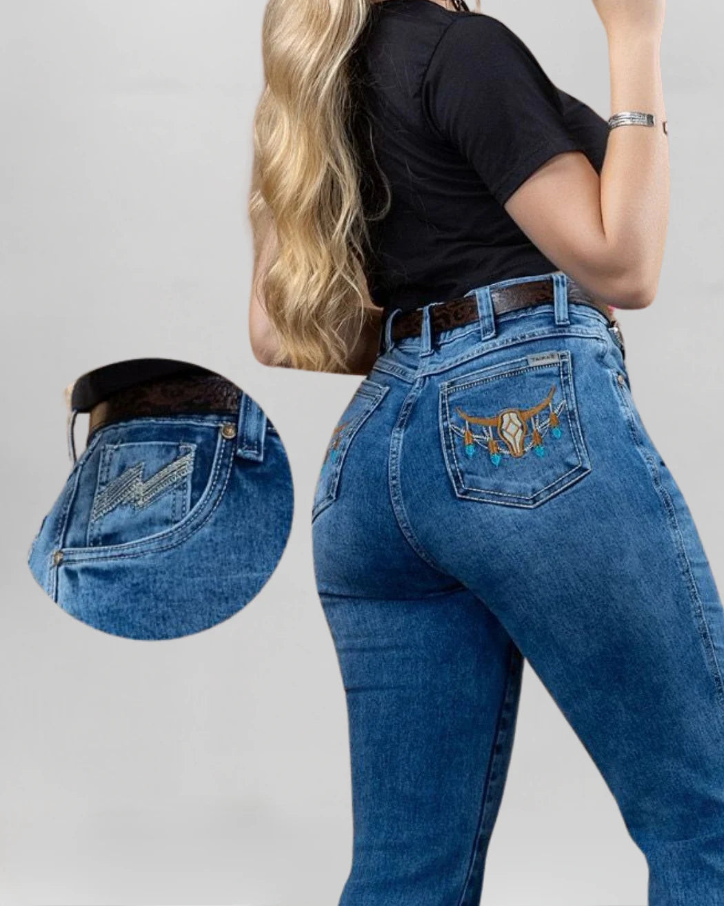Calça Country ARIAT Bordada Feminina rose gold vista traseira