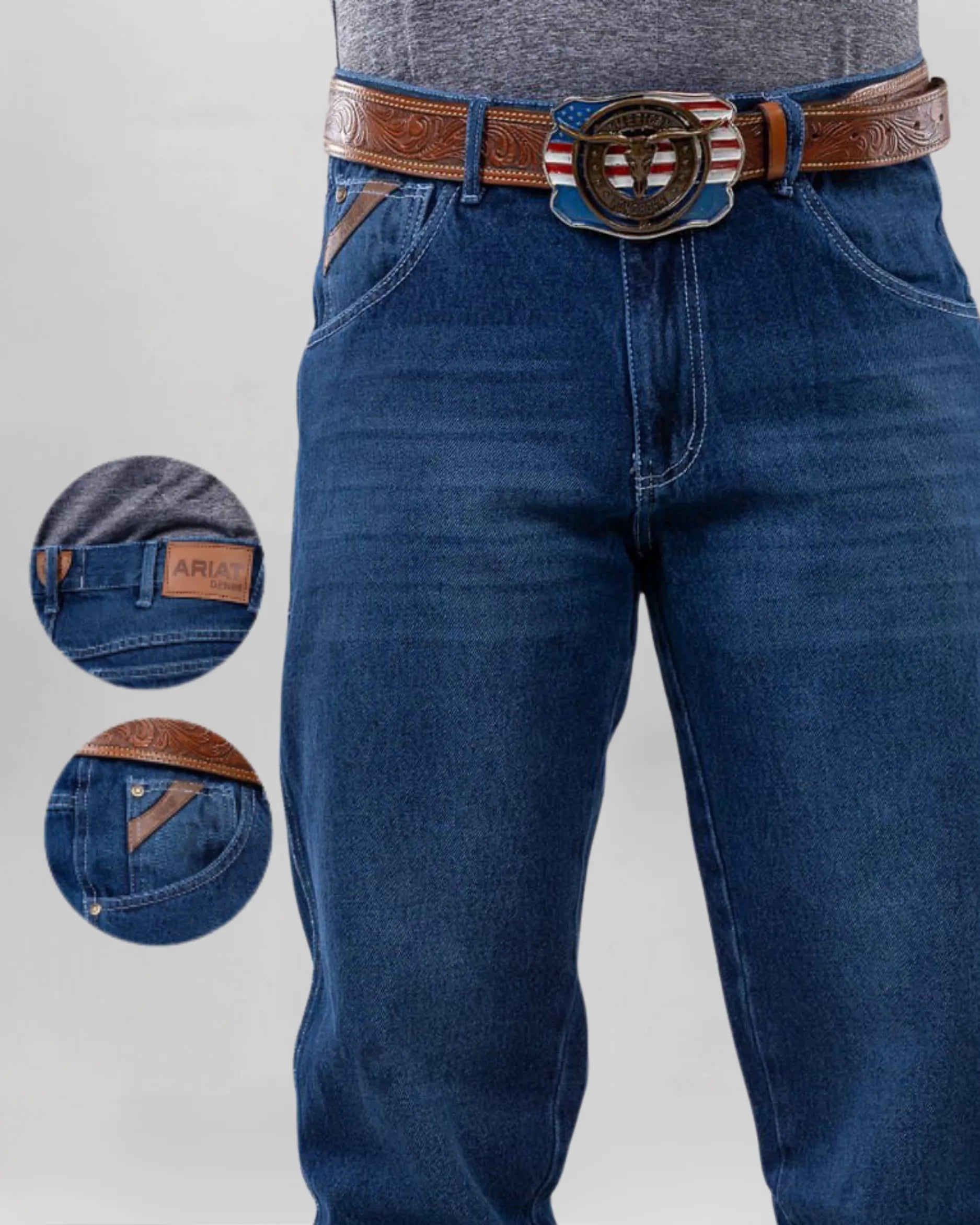 Calça Country Masculina ARIAT Balão Americano azul médio vista traseira