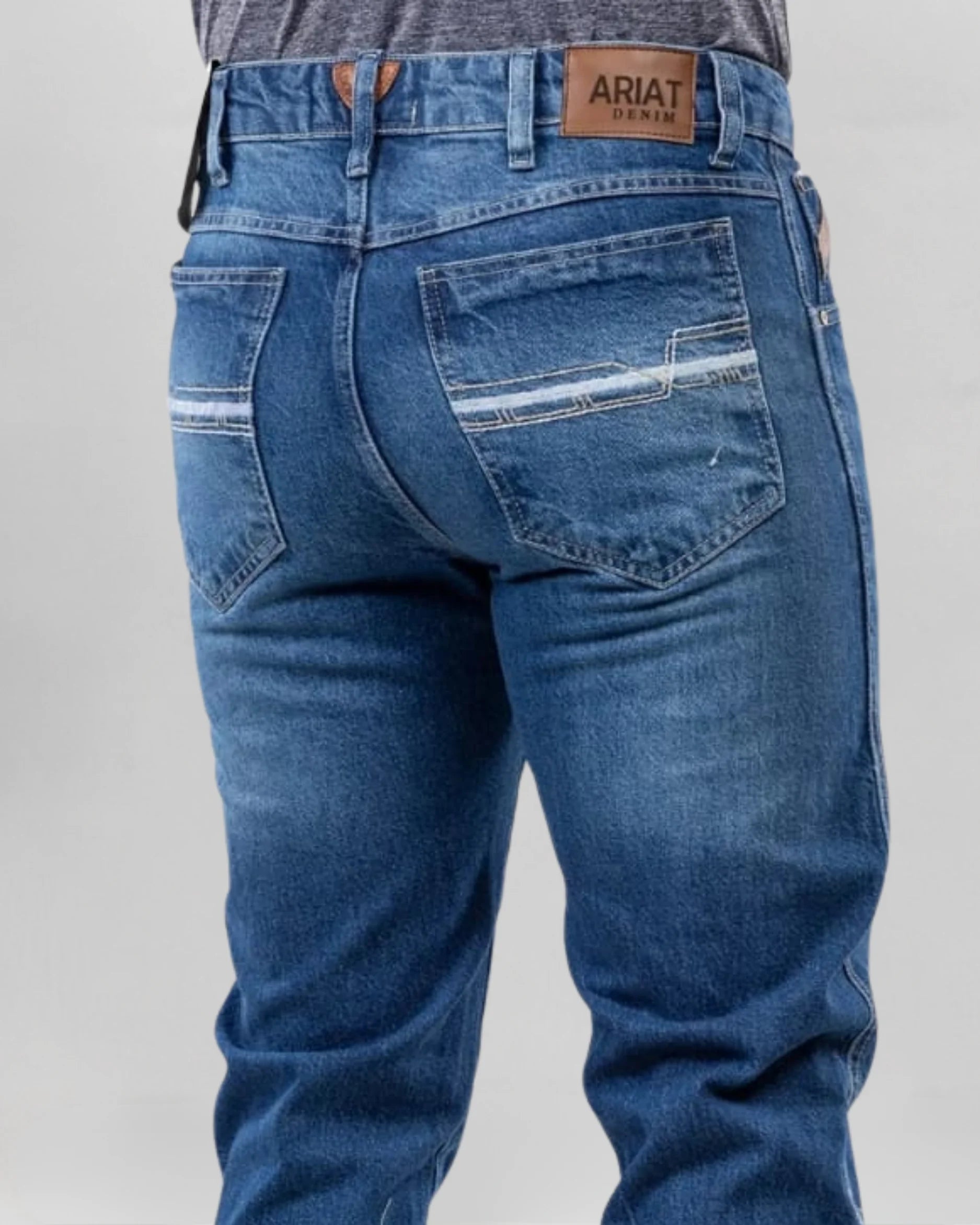 Calça Country Masculina ARIAT M5 Slim cinza detalhe acabamento