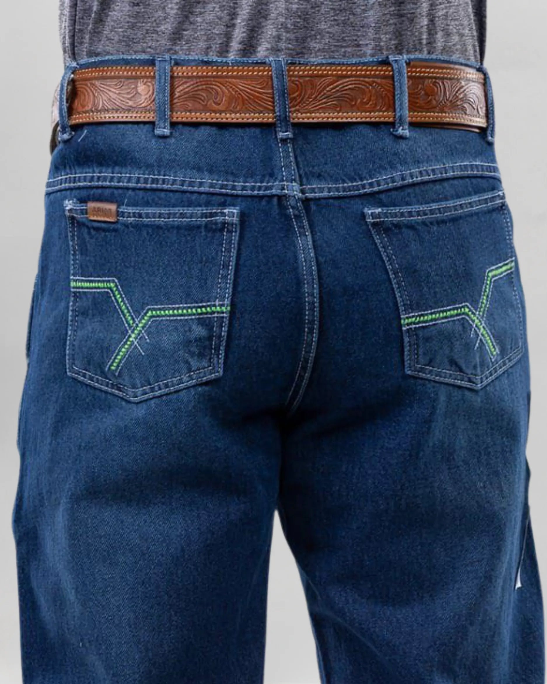 Calça Country Masculina ARIAT Balão Americano azul médio detalhe bolso