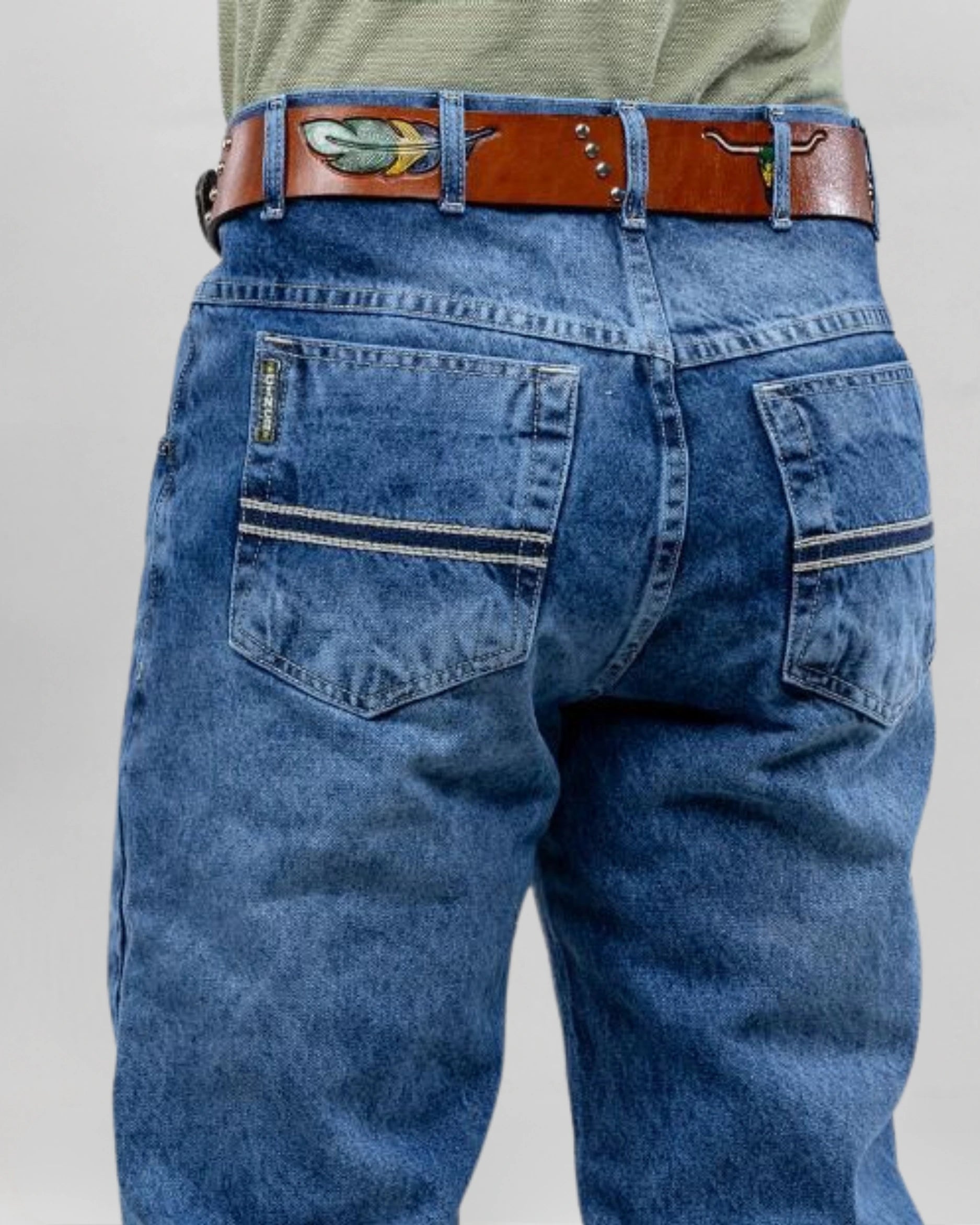 Calça Country Masculina Cinch Balão Americano lavagem clara detalhe acabamento
