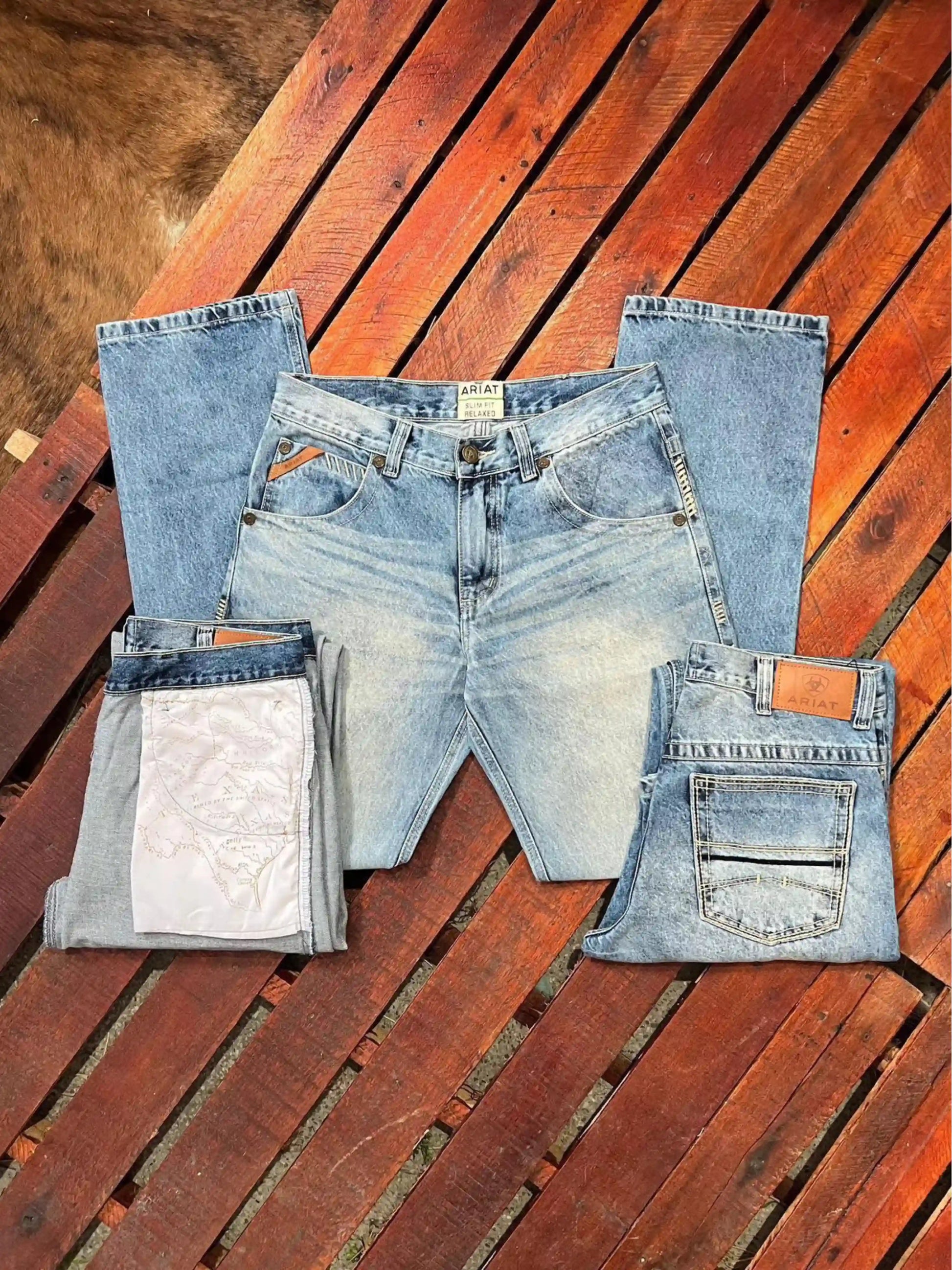 Calça country masculina ARIAT azul claro stone wash com lavagem Stone Wash